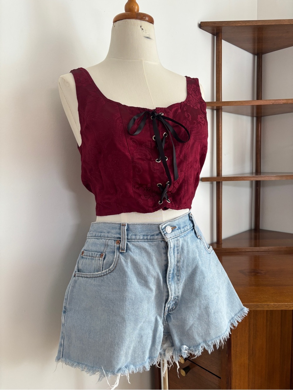 90s Smart Set Vintage Lace-Up Corset Crop Top